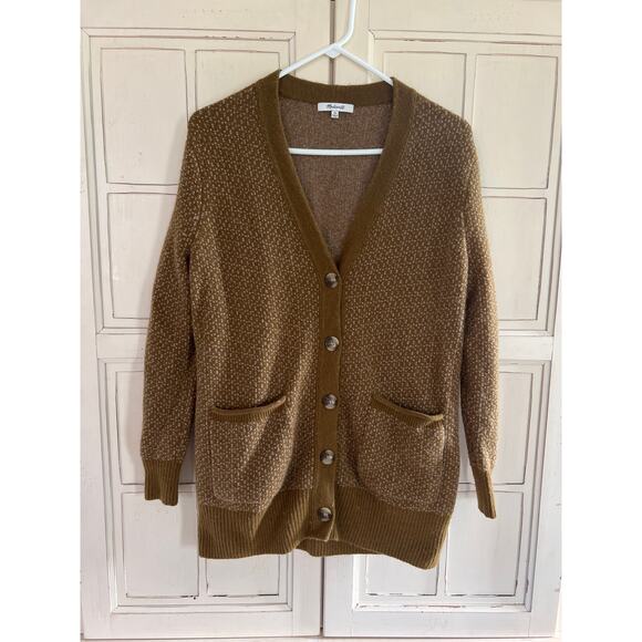 Madewell Sweaters - Madewell Brown Textured Button-Up Wool Blend Cardigan